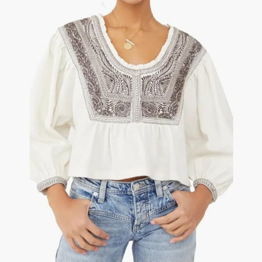 Free People Iggie Embroidered Blouse Size Large NWOT
